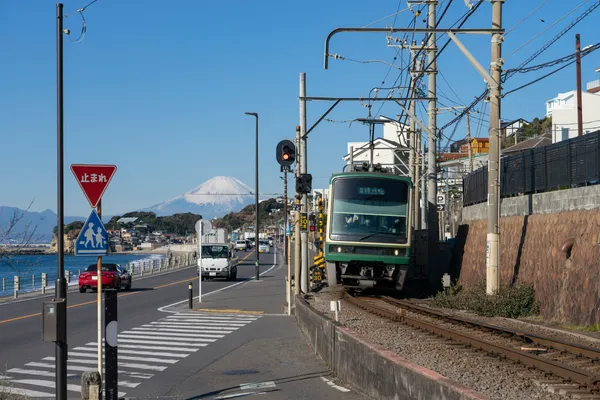 Enoshima Electric Railway and Mount Fuji view
