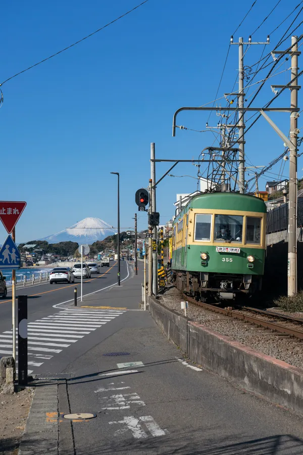Enoshima Electric Railway and Mount Fuji view